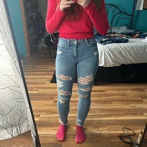 American Eagle Outfitters Light Blue Distressed Skinny Jeans